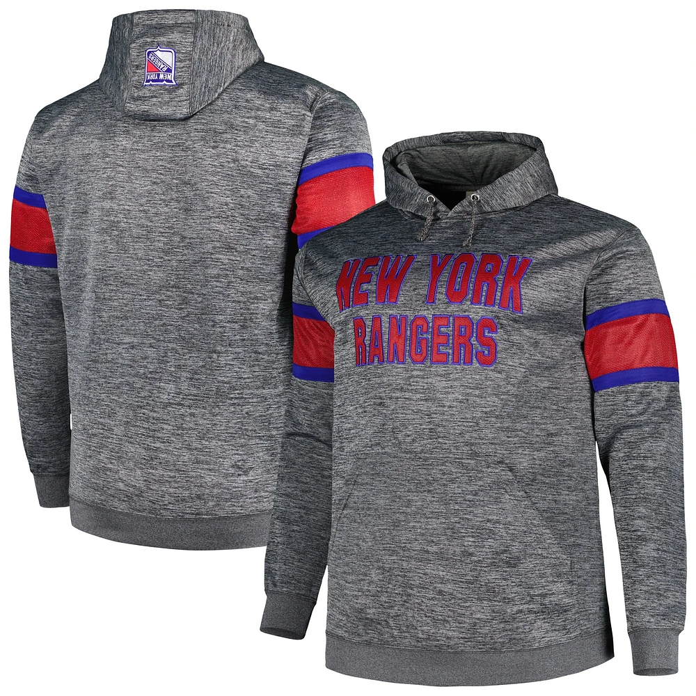 Men's Heather Charcoal New York Rangers Big & Tall Stripe Pullover Hoodie