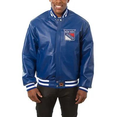 New York Rangers JH Design Big & Tall All-Leather Jacket with Front Leather Logo - Blue