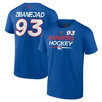 T-shirt bleu authentique Pro Prime avec nom et numéro Mika Zibanejad des Rangers de New York pour homme