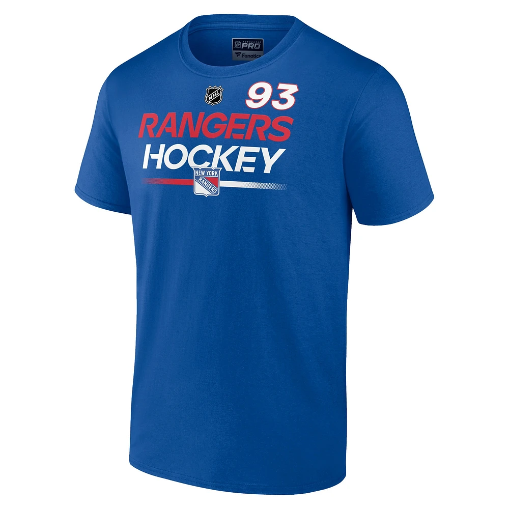 T-shirt bleu authentique Pro Prime avec nom et numéro Mika Zibanejad des Rangers de New York pour homme