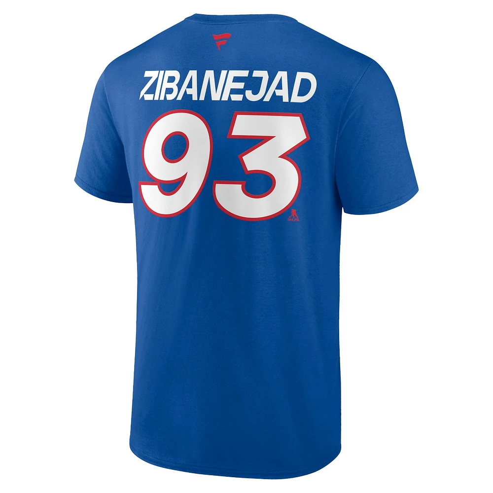 T-shirt bleu authentique Pro Prime avec nom et numéro Mika Zibanejad des Rangers de New York pour homme