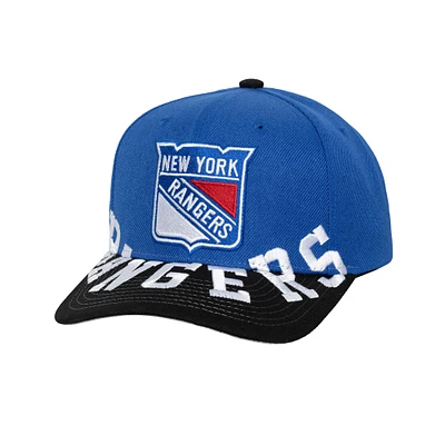 Casquette snapback bicolore Mitchell & Ness bleu/noir pour homme des Rangers de New York Underarch Pro Crown