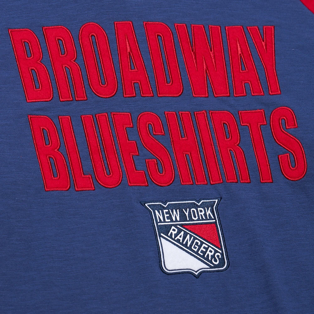 T-shirt à manches longues raglan bleu/rouge pour homme Mitchell & Ness New York Rangers Legendary Slub