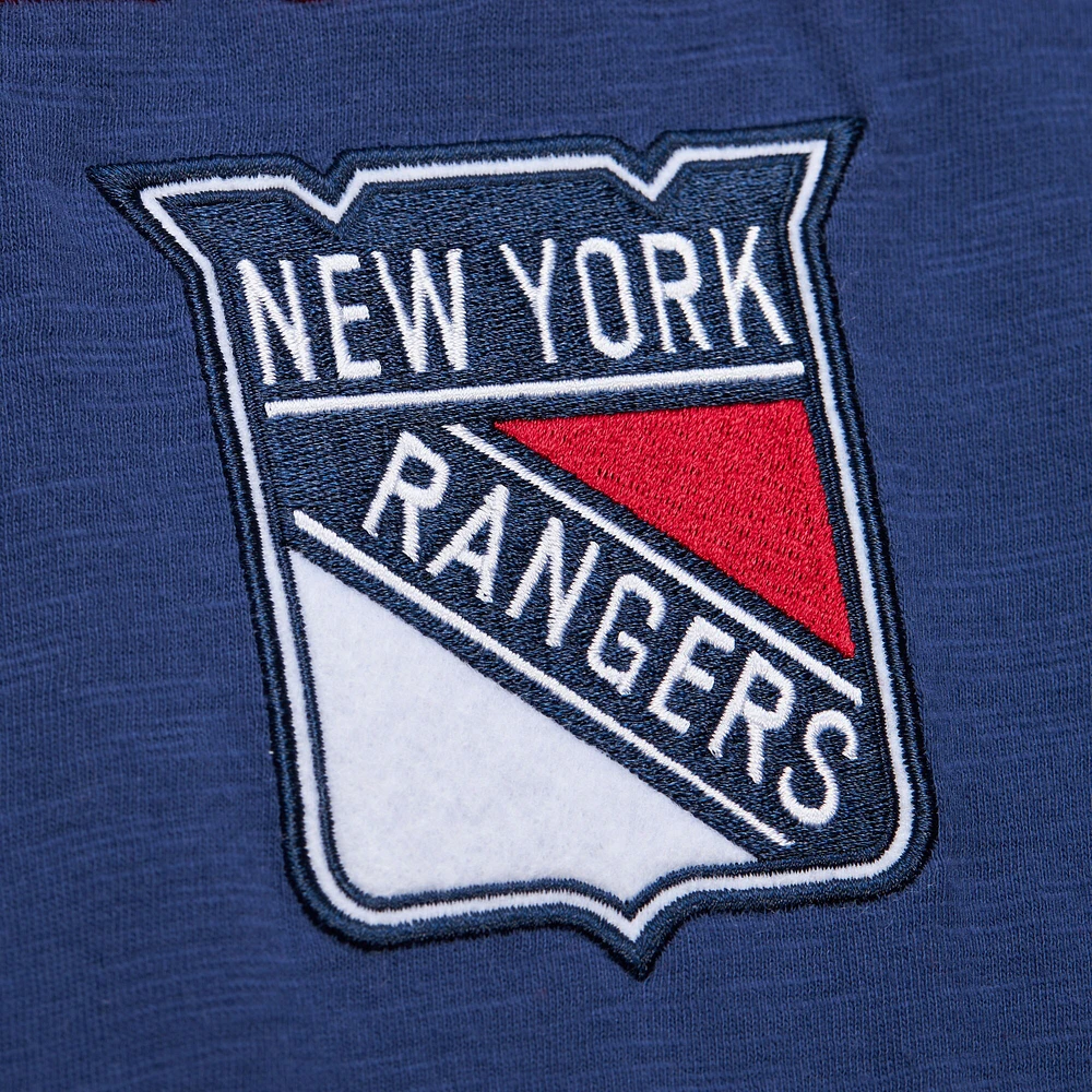 T-shirt à manches longues raglan bleu/rouge pour homme Mitchell & Ness New York Rangers Legendary Slub