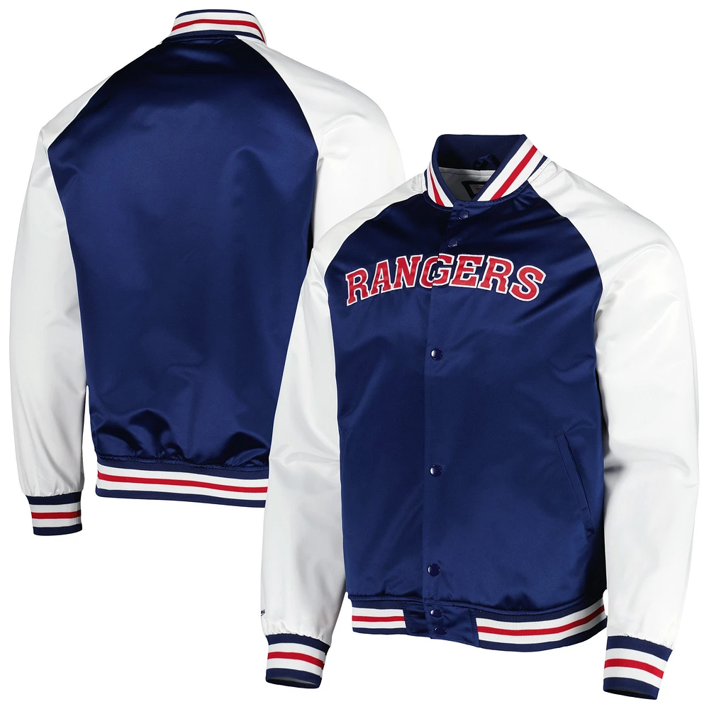 Veste à bouton-pression en satin raglan Primetime New York Rangers Mitchell & Ness bleu/blanc pour hommes