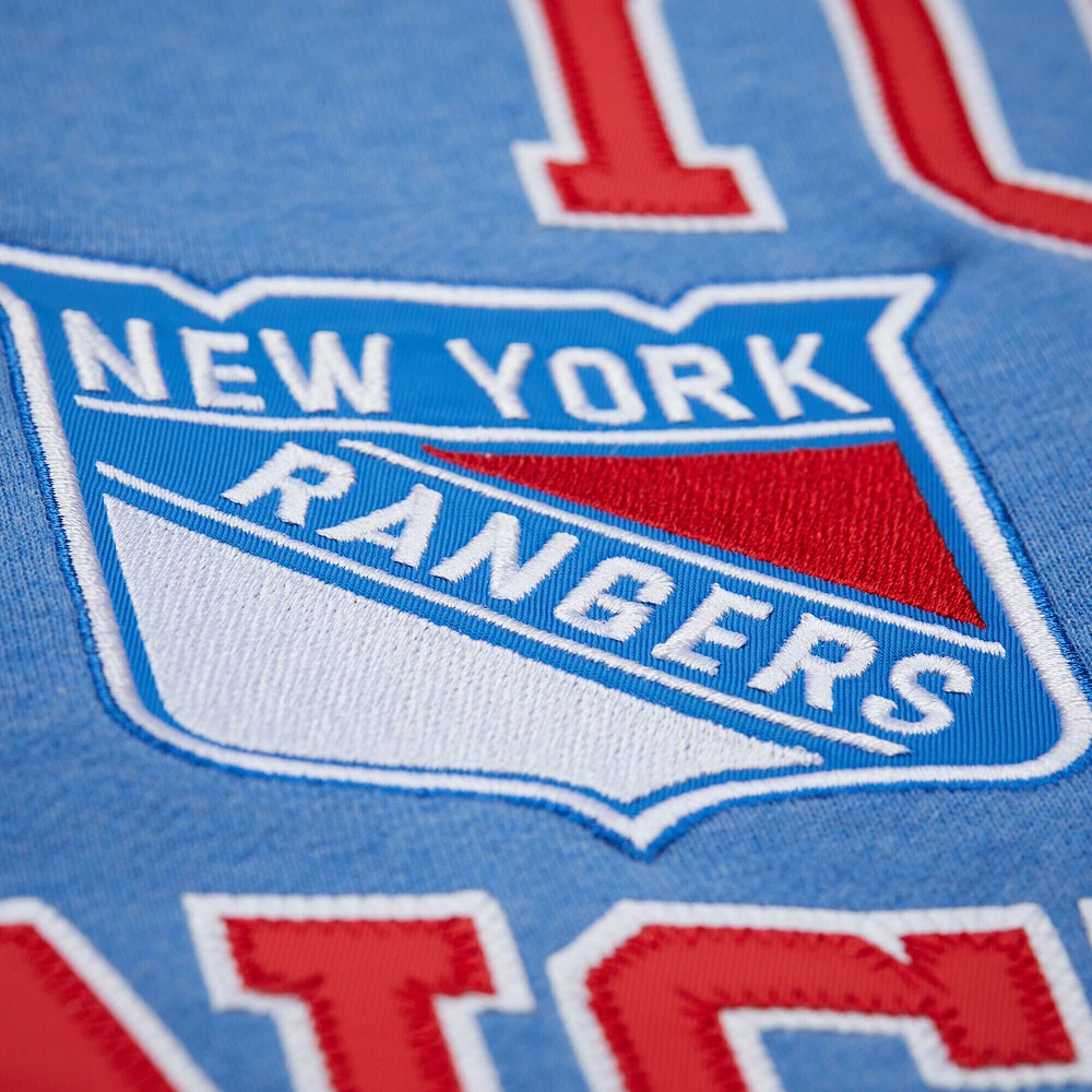 Men's Mitchell & Ness Blue New York Rangers Playoff Win Fleece Pullover Sweatshirt