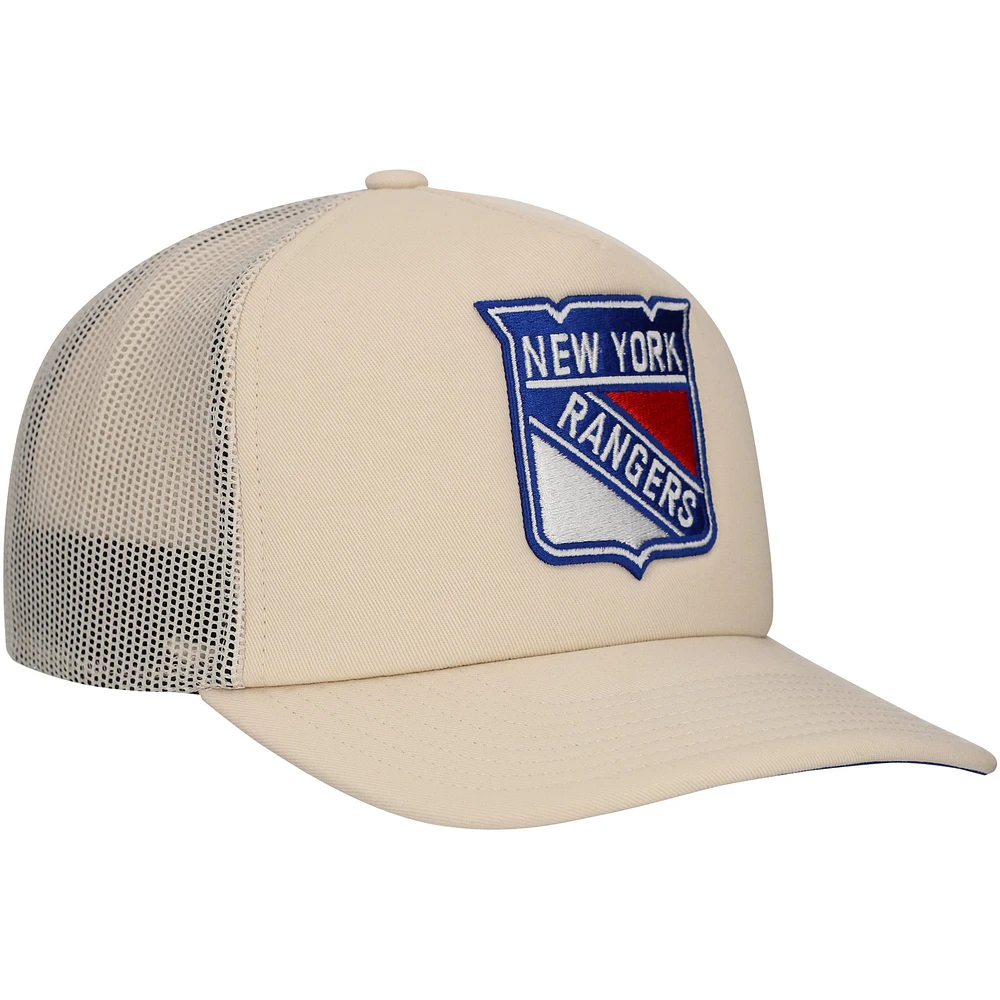 Casquette réglable de camionneur en mousse sur le devant en mousse des New York Rangers Mitchell & Ness pour hommes