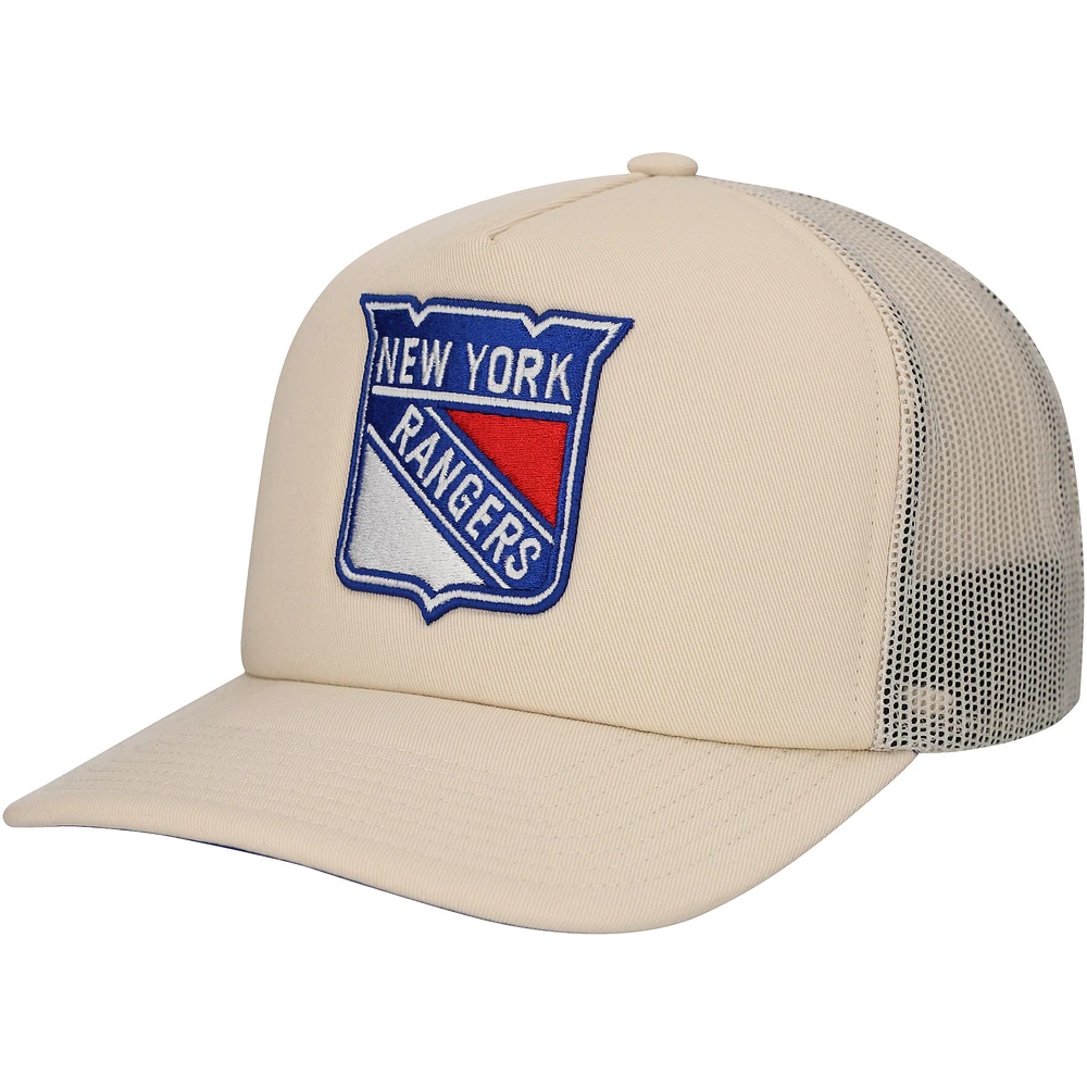 Casquette réglable de camionneur en mousse sur le devant en mousse des New York Rangers Mitchell & Ness pour hommes