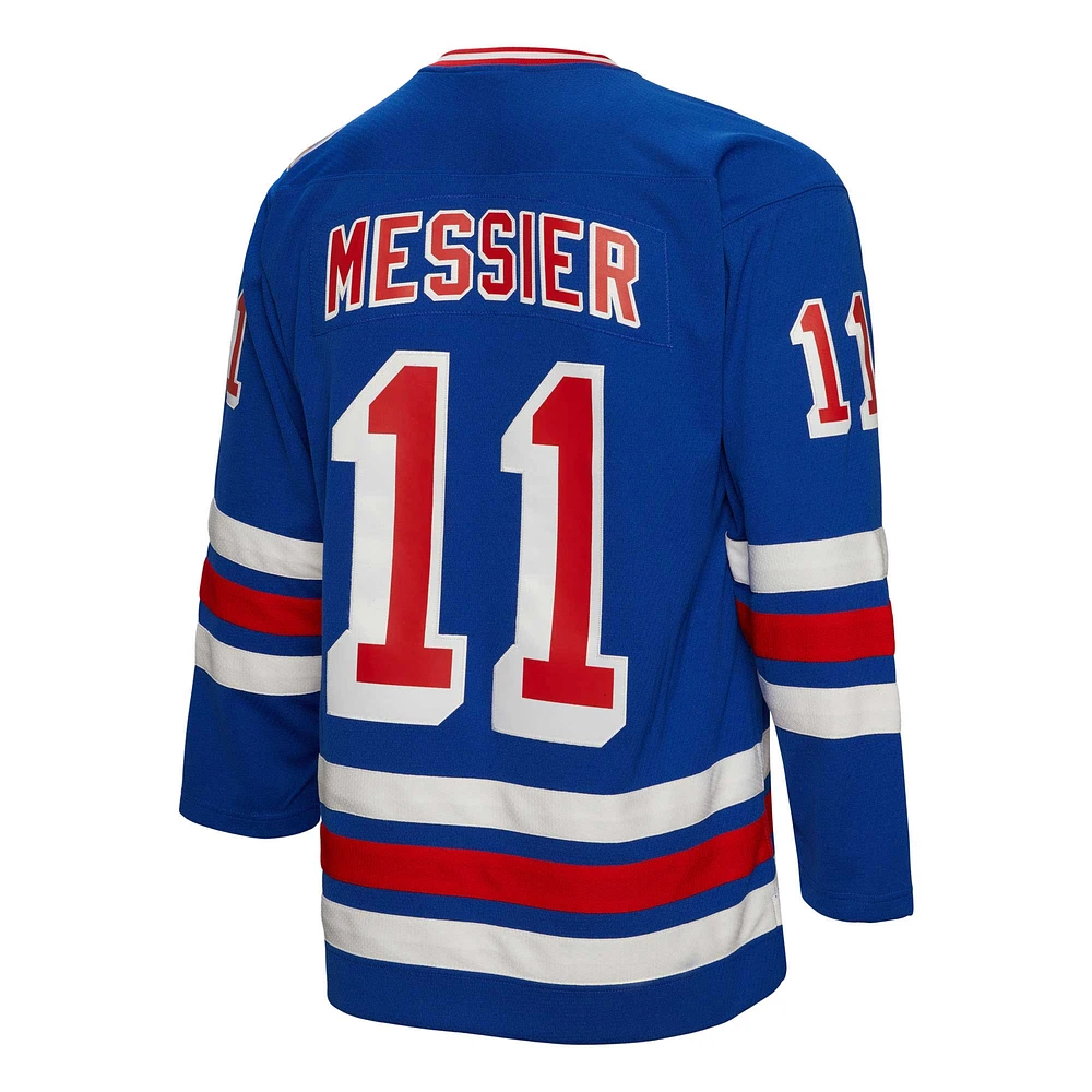 Maillot de joueur bleu Mitchell & Ness Mark Messier des Rangers New York Big Tall 1993 Captain Patch Blue Line pour hommes