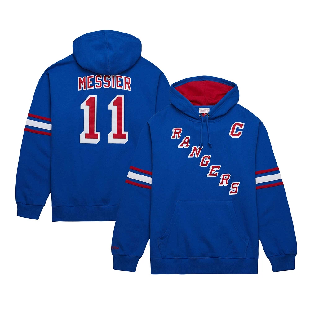 Men's Mitchell & Ness Mark Messier Blue New York Rangers Name Number Premium Pullover Hoodie