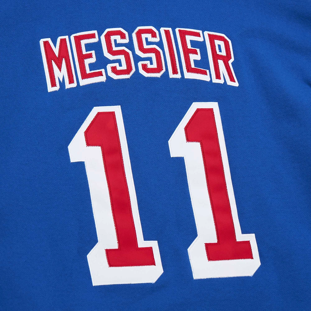 Men's Mitchell & Ness Mark Messier Blue New York Rangers Name Number Premium Pullover Hoodie