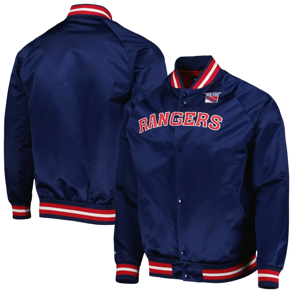Lids New York Rangers Mitchell & Ness Satin Full-Snap Varsity Jacket - Navy