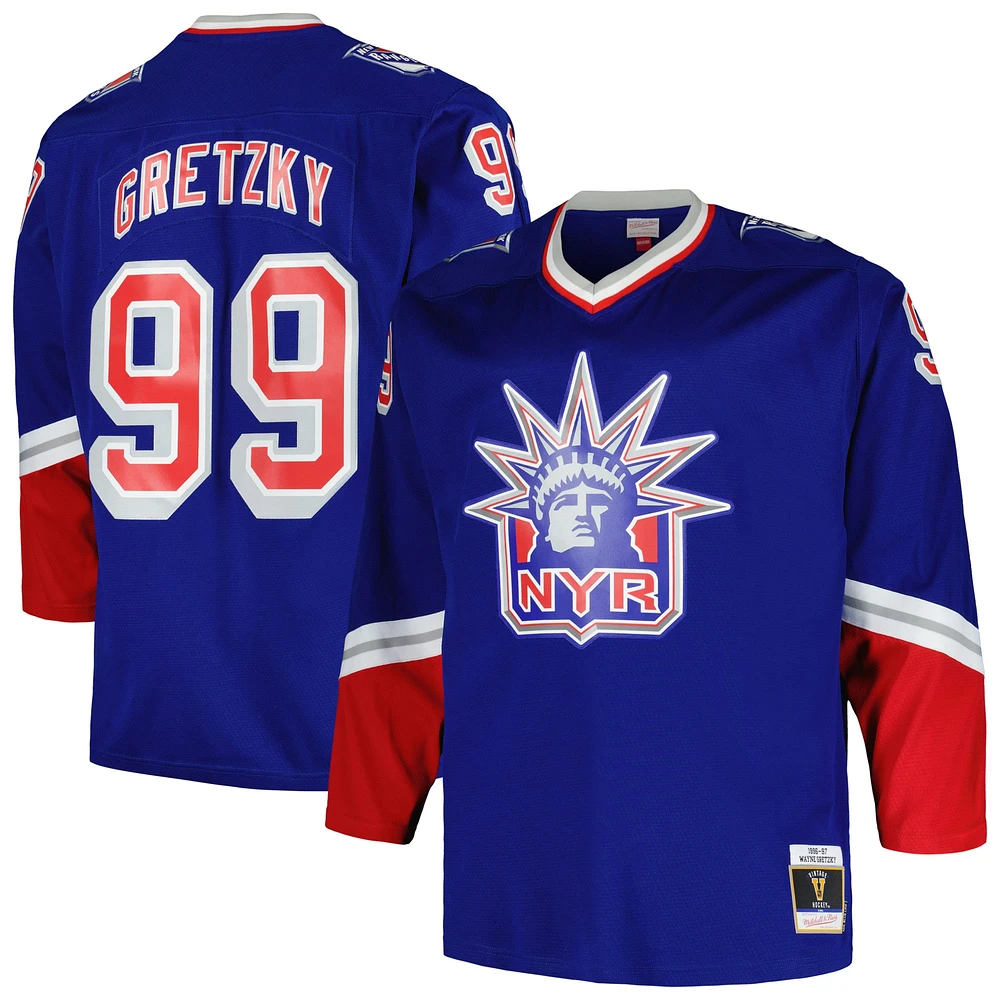 Maillot de joueur bleu Big & Tall Blue Line des Rangers New York Mitchell Ness Wayne Gretzky pour hommes