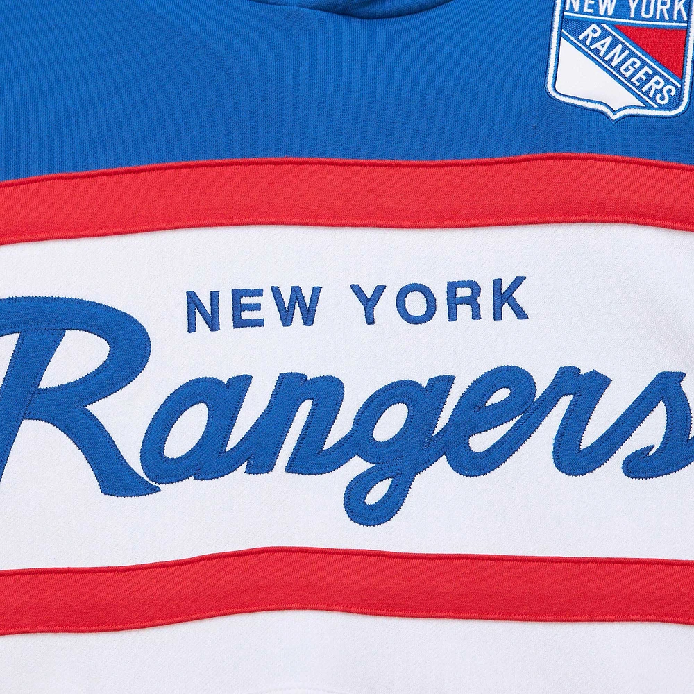 Men's Mitchell & Ness White/Blue New York Rangers Head Coach Pullover Hoodie