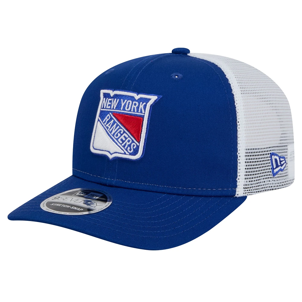 Casquette New Era Core Trucker 9SEVENTY extensible à boutons-pression bleue New York Rangers pour homme