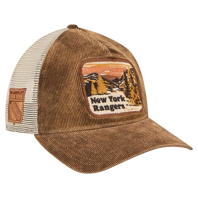 Men's New Era Brown/Cream New York Rangers Vintage Landscape 9TWENTY A-Frame Adjustable Trucker Hat