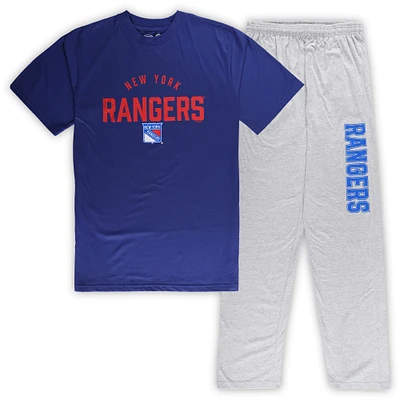 Ensemble de détente pour homme New York Rangers bleu/gris chiné Big & Tall T-shirt et pantalon