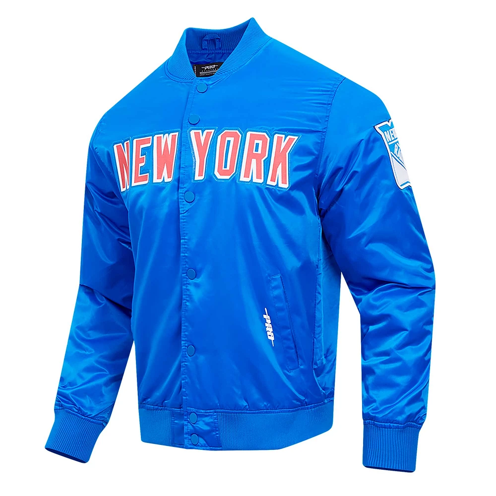 Veste à bouton-pression classique en satin bleu New York Rangers Pro Standard pour hommes