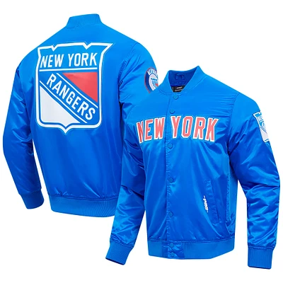 Veste à bouton-pression classique en satin bleu New York Rangers Pro Standard pour hommes