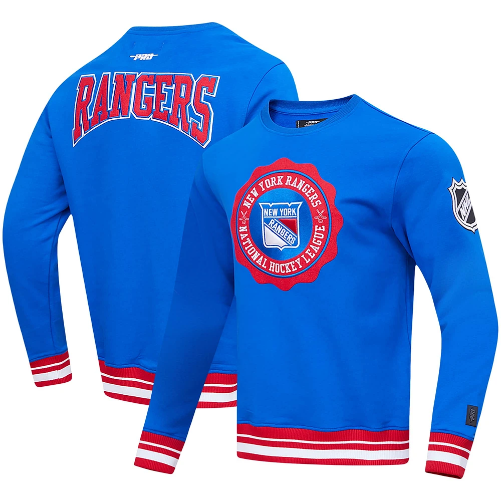 Men's Pro Standard Blue New York Rangers Crest Emblem Pullover Sweatshirt