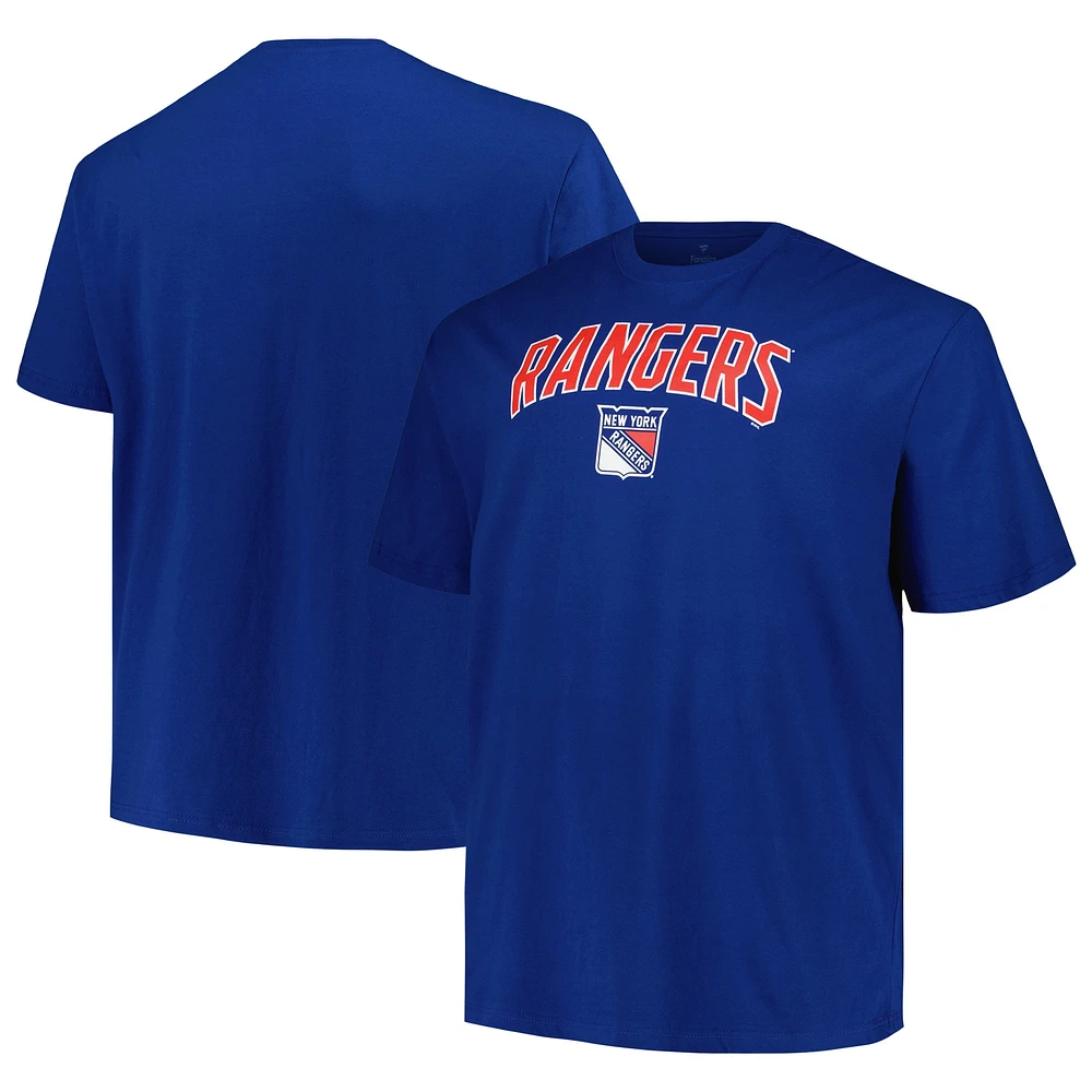 T-shirt bleu Profile pour hommes des Rangers de New York Big & Tall Arch Over Logo