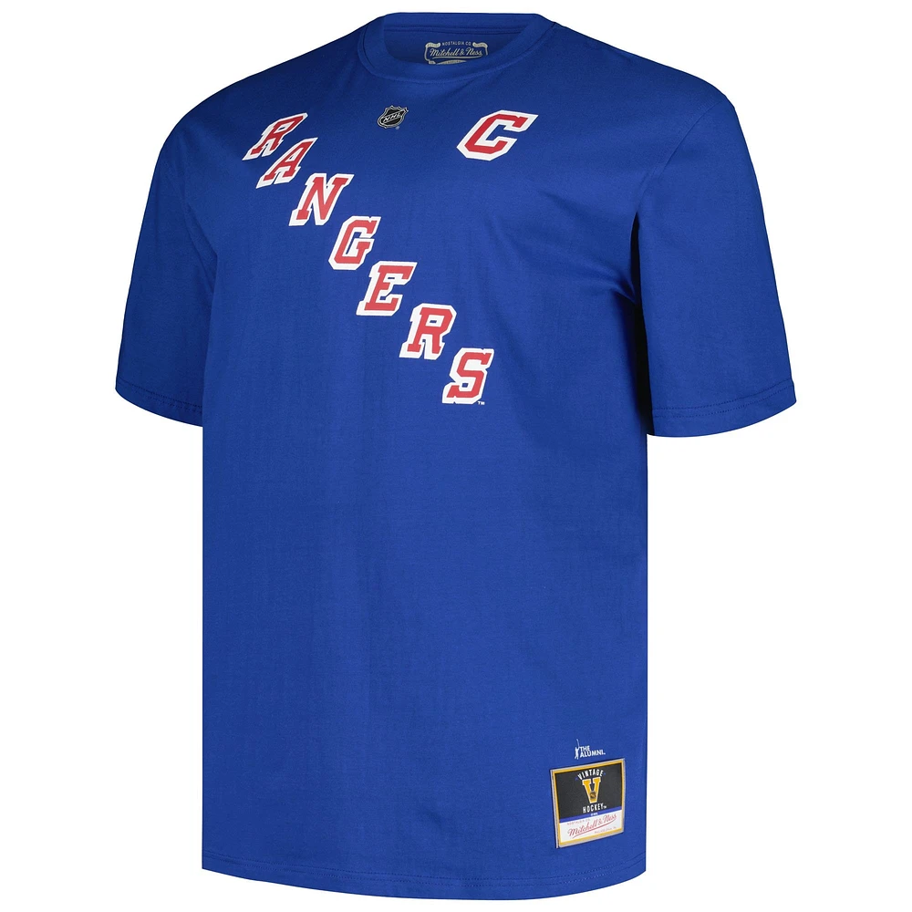 Profil pour homme Mark Messier Bleu New York Rangers Big & Tall Captain Patch Nom et numéro T-shirt