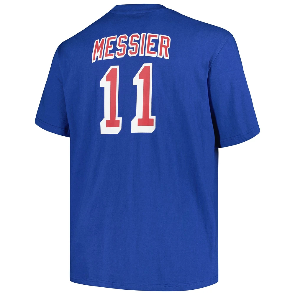 Profil pour homme Mark Messier Bleu New York Rangers Big & Tall Captain Patch Nom et numéro T-shirt