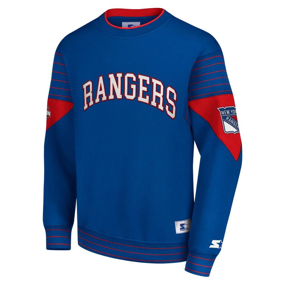 Men's Starter  Blue New York Rangers Faceoff Pullover Sweatshirt