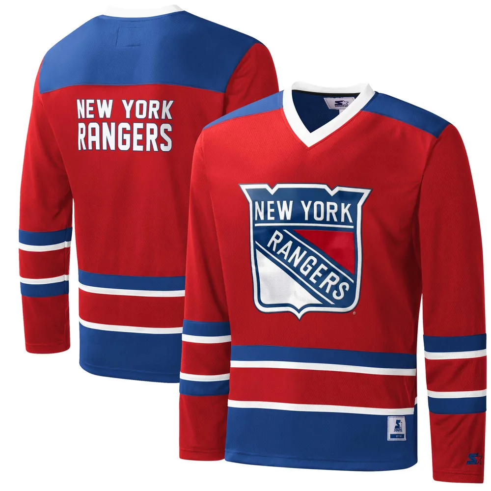 Men's Starter Orange/Royal New York Islanders Cross Check Jersey V-Neck  Long Sleeve T-Shirt