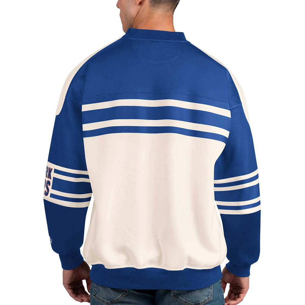 Sweat-shirt à col rond en polaire Starter blanc des New York Rangers Defense pour hommes