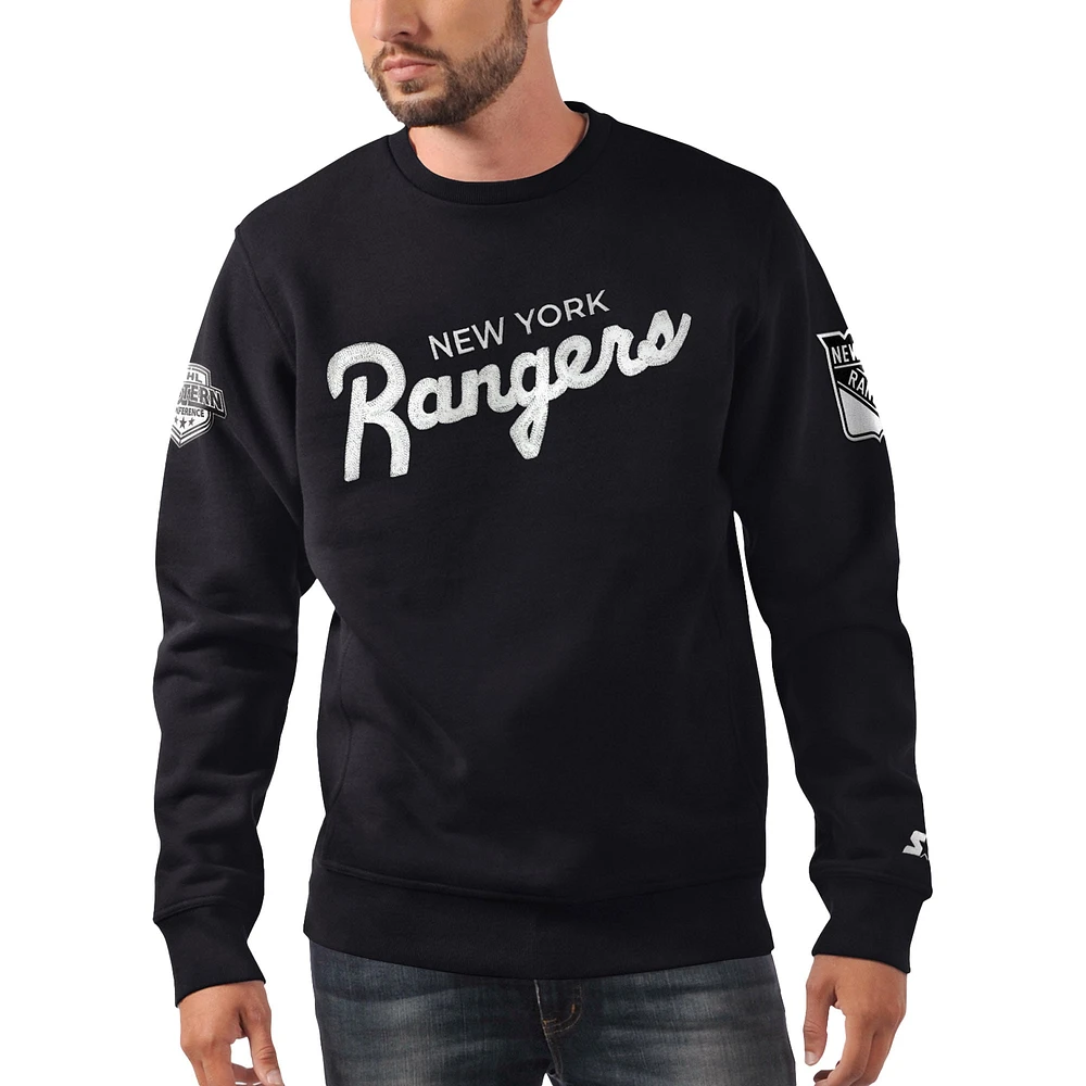 Men's Starter x NHL Black Ice New York Rangers Cross Check Pullover Sweatshirt