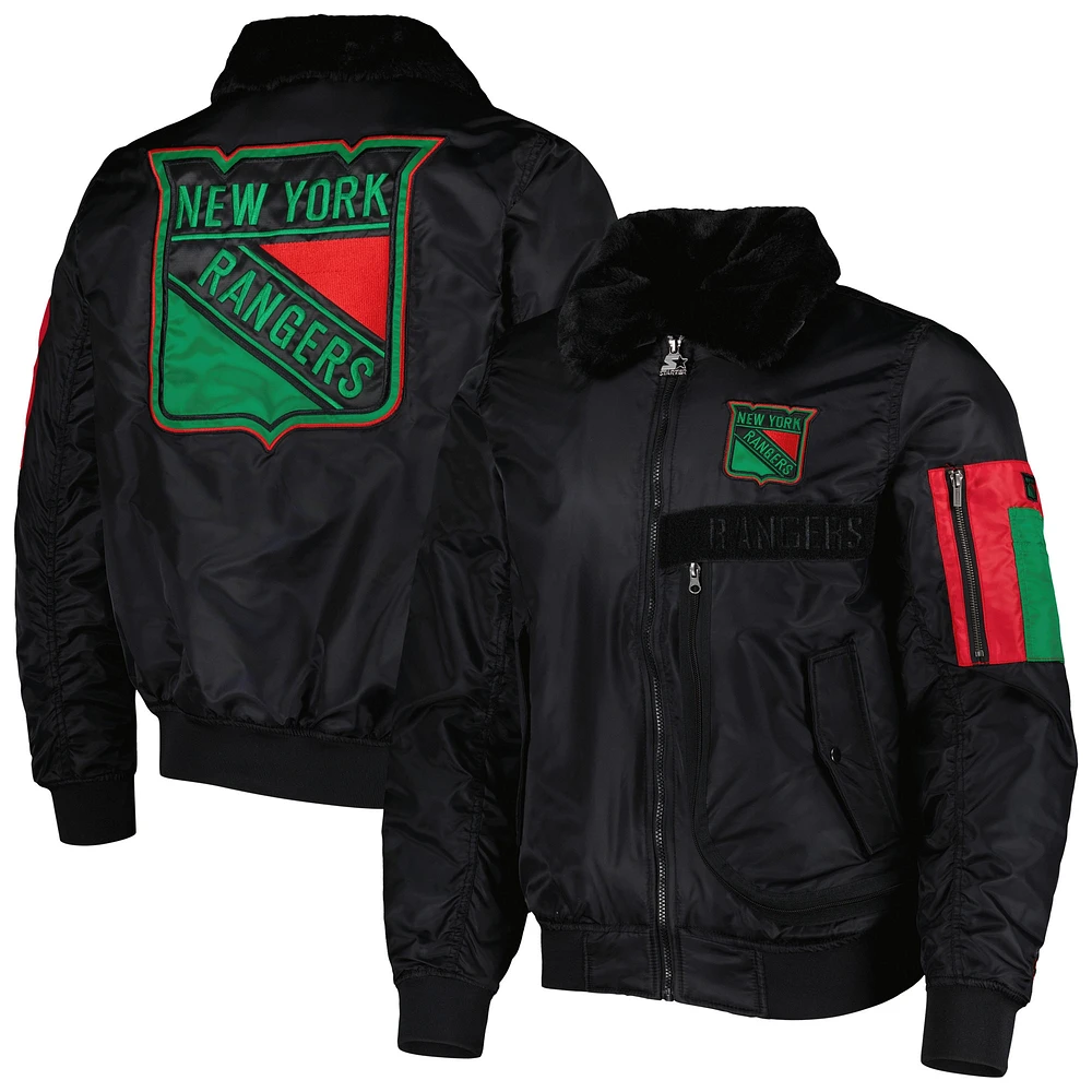 Veste universitaire entièrement zippée Starter x Ty Mopkins noire des Rangers de New York Noirs pour le Mois l'histoire