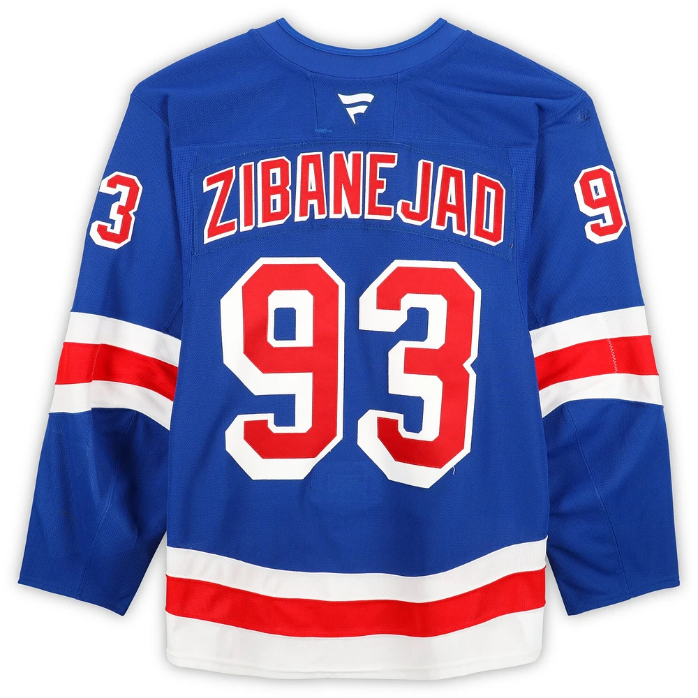 Maillot bleu n° 93 de Mika Zibanejad des Rangers de New York, série 2, utilisé lors de la saison 2024-25 de la LNH