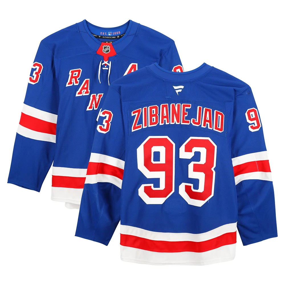 Maillot bleu n° 93 de Mika Zibanejad des Rangers de New York, série 2, utilisé lors de la saison 2024-25 de la LNH