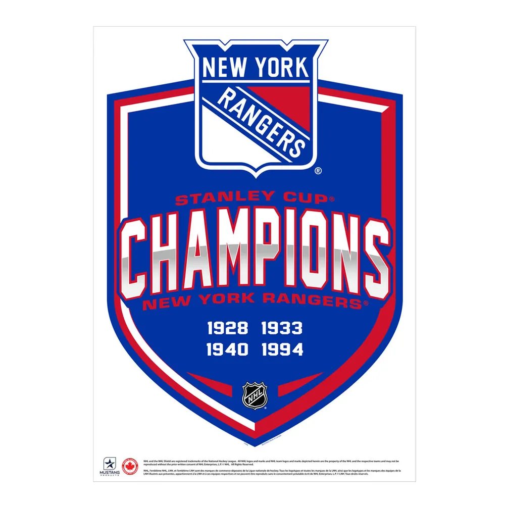 New York Rangers 4-Time Stanley Cup Champions - 16'' x 22'' Repositionable Shield Decal