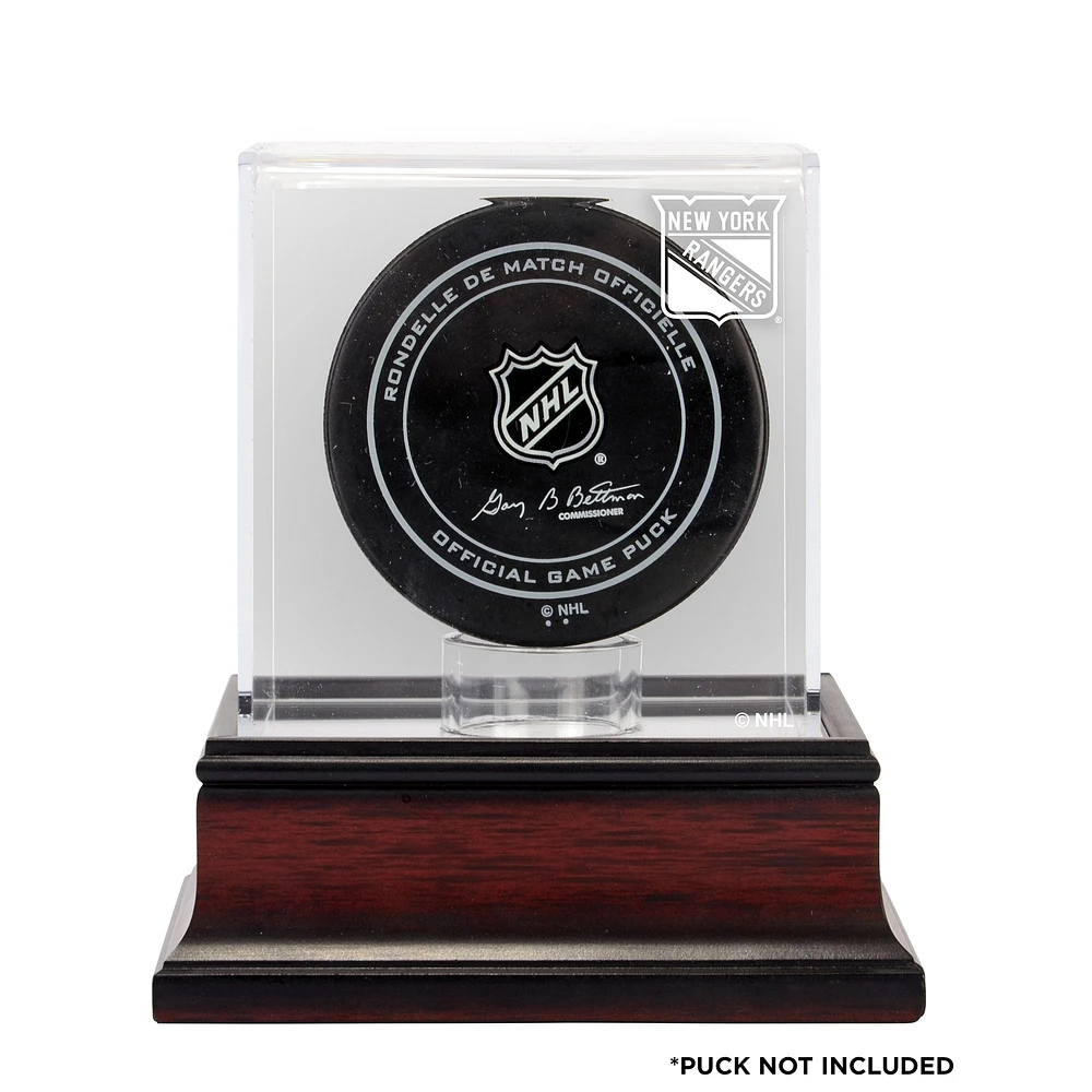 Vitrine avec logo de rondelle de hockey en acajou des Rangers de New York