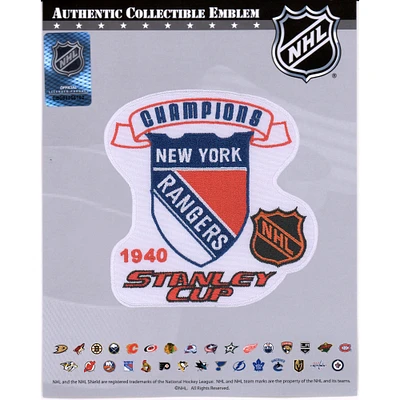 Écusson de maillot non signé des champions de la Coupe Stanley 1940 des Rangers de New York avec l'emblème national