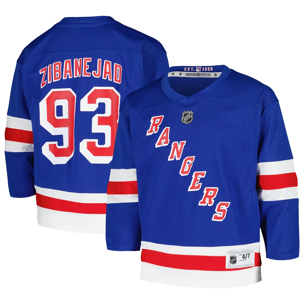 Maillot de joueur réplique à domicile des Rangers de New York bleu Mika Zibanejad préscolaire