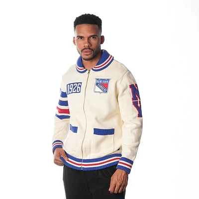 Pull unisexe zippé en jacquard crème New York Rangers de The Wild Collective