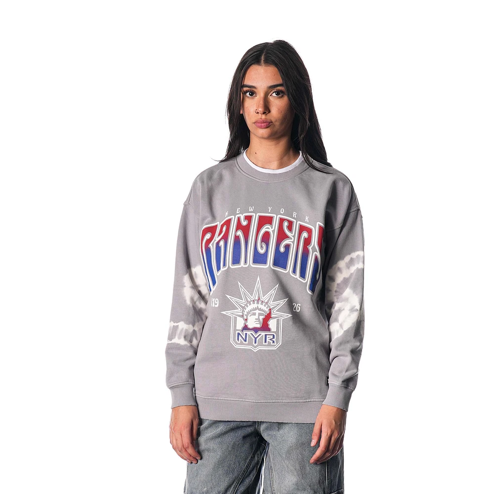 Unisex The Wild Collective  Gray New York Rangers Tie-Dye Double Collar Pullover Sweatshirt