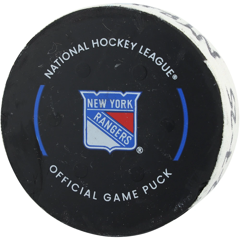 Vincent Trocheck New York Rangers Game-Used Goal Puck vs. Pittsburgh Penguins on February 7, 2025