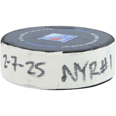 Vincent Trocheck New York Rangers Game-Used Goal Puck vs. Pittsburgh Penguins on February 7, 2025