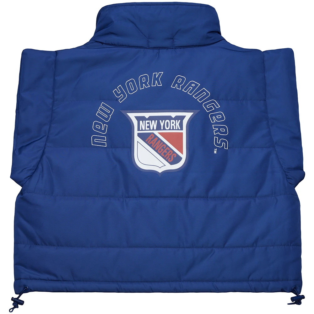 Gilet matelassé court entièrement zippé bleu des Rangers de New York Mitchell & Ness pour femme