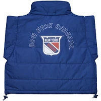 Gilet matelassé court entièrement zippé bleu des Rangers de New York Mitchell & Ness pour femme