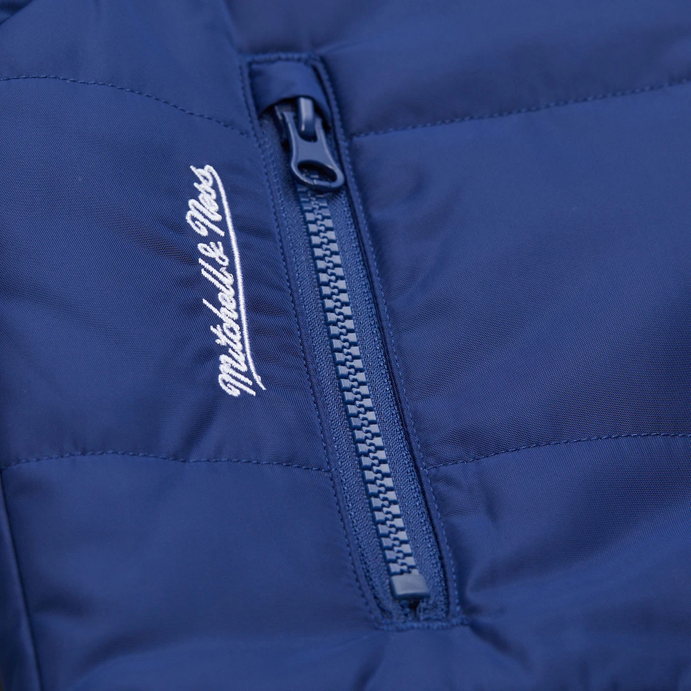 Gilet matelassé court entièrement zippé bleu des Rangers de New York Mitchell & Ness pour femme