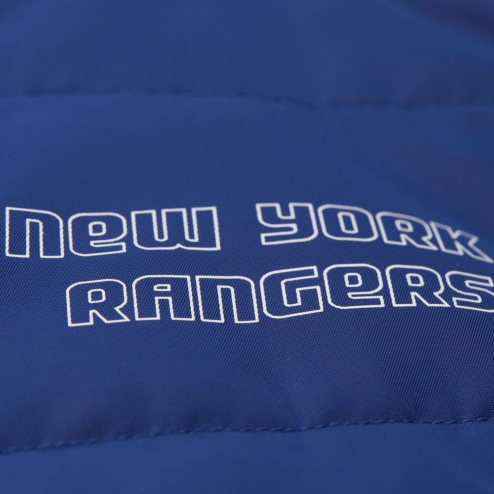 Gilet matelassé court entièrement zippé bleu des Rangers de New York Mitchell & Ness pour femme
