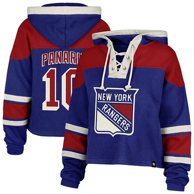 Sweat à capuche court lacets Superior New York Rangers '47 Artemi Panarin bleu pour femme