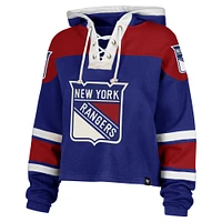 Sweat à capuche court bleu New York Rangers '47 pour femme avec col en V de qualité supérieure