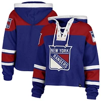 Women's '47 Blue New York Rangers Cropped Superior Lacer Pullover Hoodie