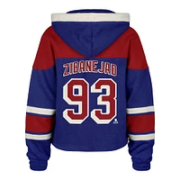 Women's '47 Mika Zibanejad Blue New York Rangers Superior Lacer Cropped Pullover Hoodie